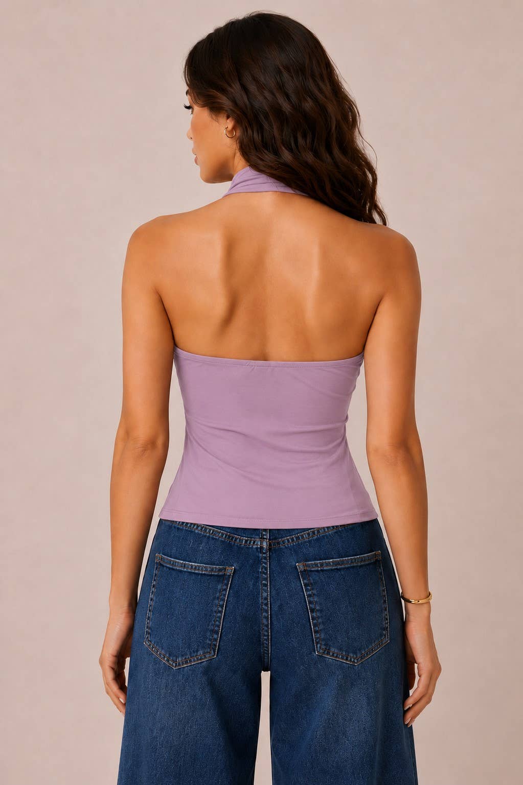 JK57354 - FRONT METAL SHELL TRIM CUT OUT HALTER TANK TOP