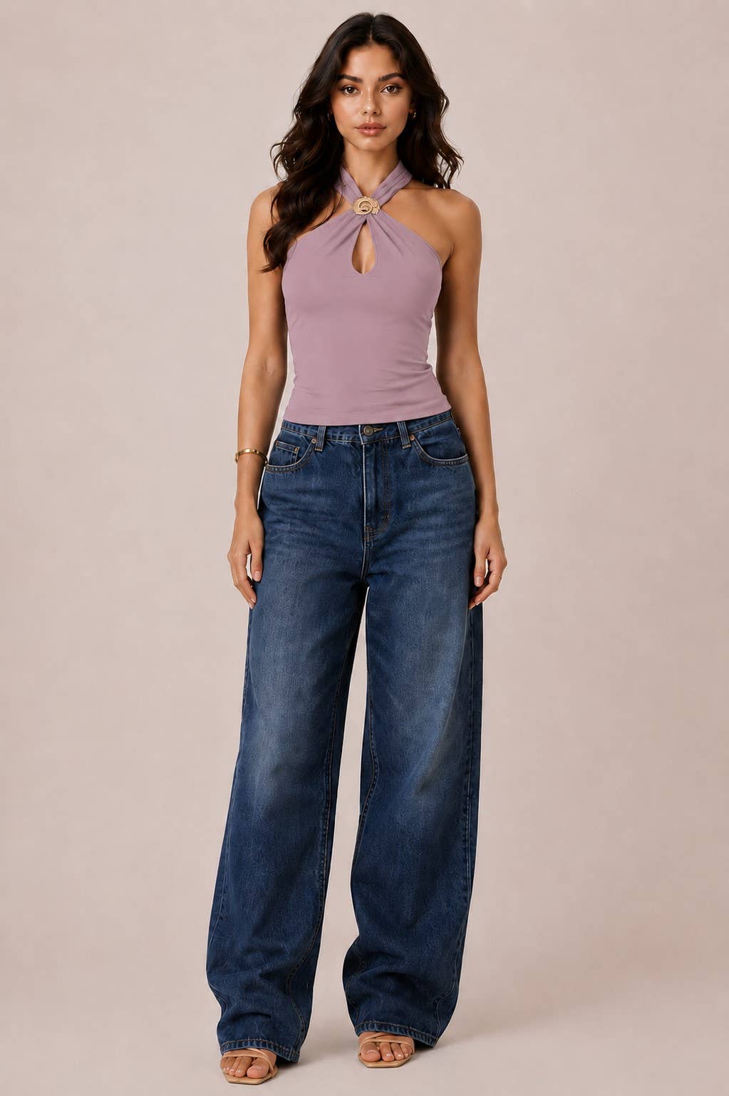 JK57354 - FRONT METAL SHELL TRIM CUT OUT HALTER TANK TOP
