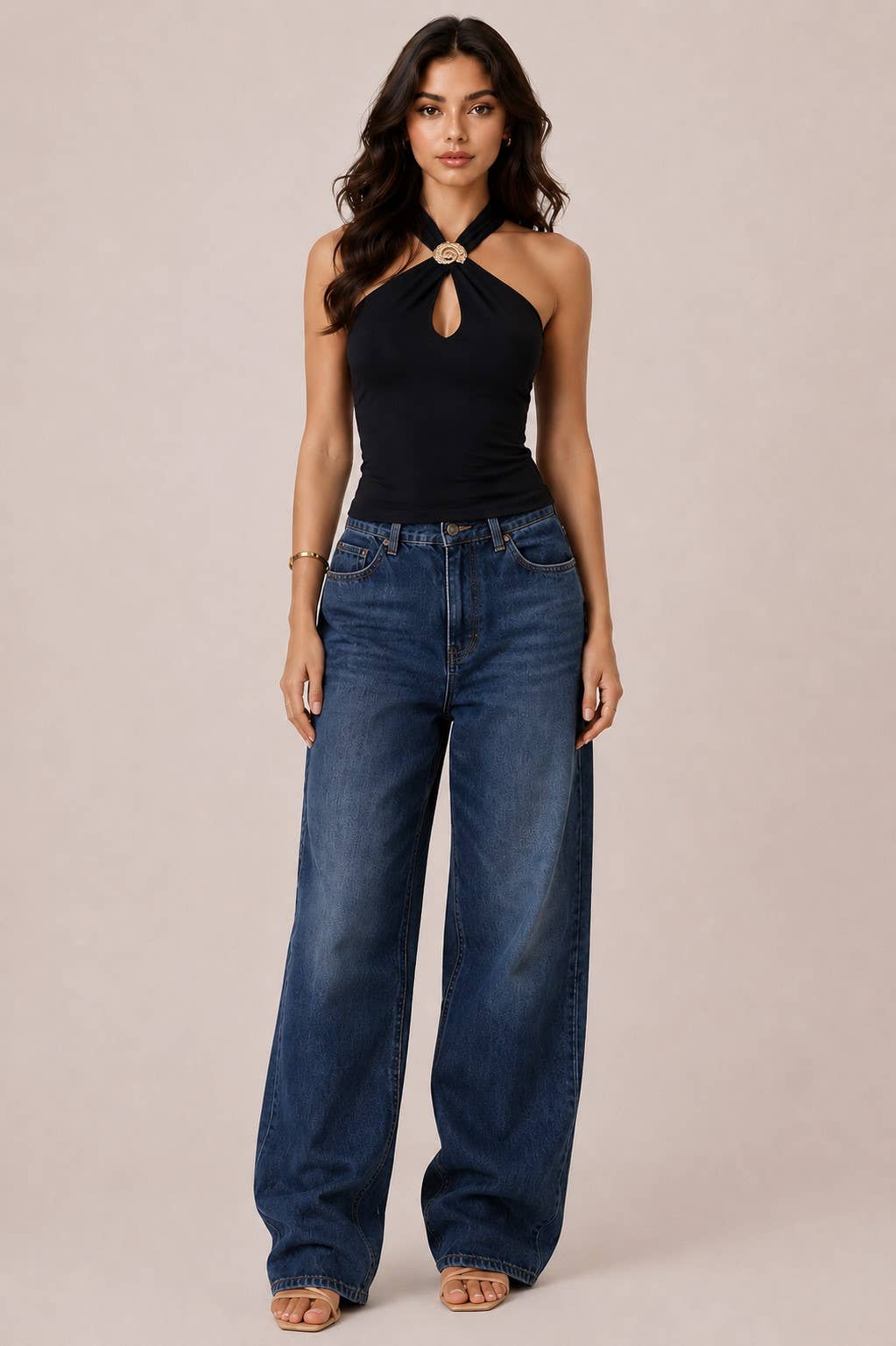 JK57354 - FRONT METAL SHELL TRIM CUT OUT HALTER TANK TOP