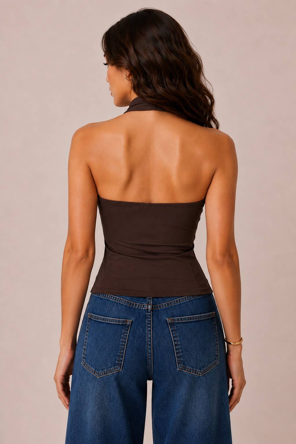 JK57354 - FRONT METAL SHELL TRIM CUT OUT HALTER TANK TOP